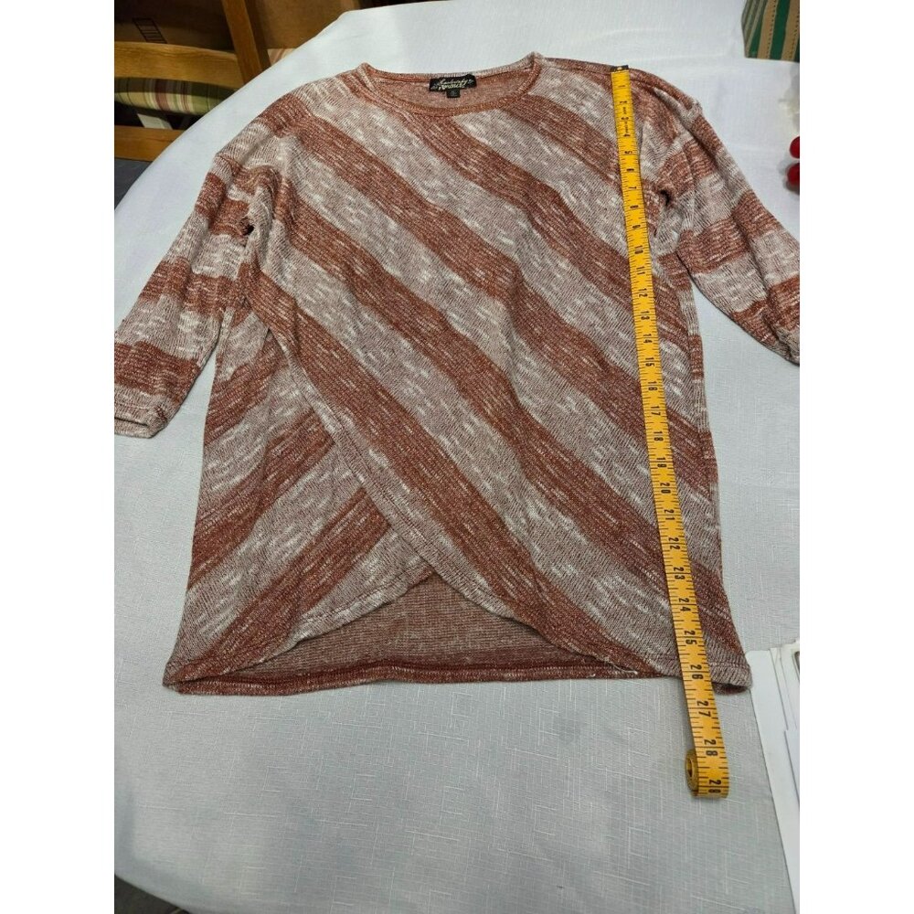 Absolutely Famous Womens Brown & White Striped Lightweight Knit Sweater Top M